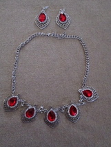 NIB Women’s Fashion Necklace &amp; Earrings Set by Windsor Silver/Red - £9.55 GBP