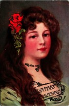 Valentines Greetings Artist Signed Hull ? Victorian Woman UNP 1910s Vtg Postcard - £4.69 GBP