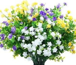 12 Pcs. Faux Flowers Outdoor Fall Decor 6 Types Uv Resistant Faux Shrubs, White - £28.29 GBP