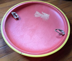Vintage 60s 25” Round Fiberglass Snow Saucer Disc Sled Red Yellow Trim H... - $1,067.37 MXN