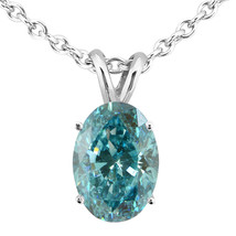 Natural Diamond Pendant Necklace Blue Oval Treated 14K White Gold VS2 1.62 Carat - £2,255.90 GBP