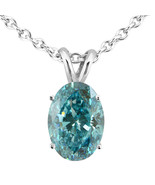 Natural Diamond Pendant Necklace Blue Oval Treated 14K White Gold VS2 1.... - £2,275.43 GBP
