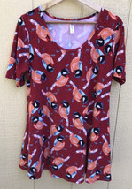 Lularoe Perfect Tee T M Bird Chickadee Nuthatch Legging Fabric Print Red... - $14.85