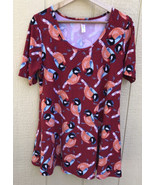 Lularoe Perfect Tee T M Bird Chickadee Nuthatch Legging Fabric Print Red... - $20.31 CAD