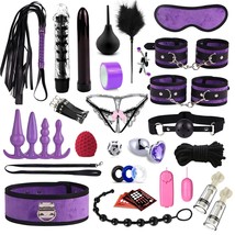 Bdsm Leather Sex Toys Kit,33Pcs Double-Sided Fluff Sex Bondage Sets Restraint Ki - £63.98 GBP