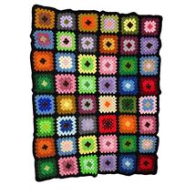 Vintage Hand Crocheted Granny Square Afghan 50" Square Boho Upcycle Craf... - $56.95