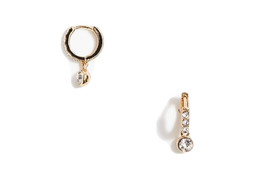 NEW J.Crew Factory Pave Crystal Huggie Charm Earrings Gold Plated NEW - $19.79