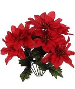 Floral Garden Christmas House 7-stem Red Poinsettia Bushes with Glittered Accent - $13.86