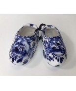 Vtg Miniature Blue &amp; White Porcelain Dutch Clogs Shoes Hand Painted Wind... - £12.87 GBP