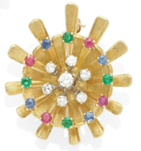 Carl D.Lindstrom 18k Or Moulinet Broche W/0.28ct Diamants Et Pierre Préc... - $28,322.08 MXN