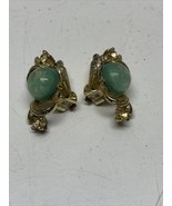 Vintage Cora Clip On Earrings Green Gold Tone Art Deco Estate Jewelry  F... - $187.97 MXN