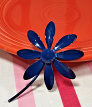 Wonderful Vintage Navy Blue Enamel Flower and Stem Brooch With Bar Clasp - $14.00