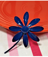 Wonderful Vintage Navy Blue Enamel Flower and Stem Brooch With Bar Clasp - $14.00