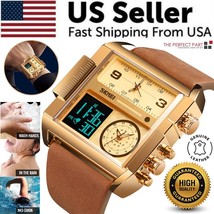 Skmei Men Watch Large Dial Digital Quartz Sport Stopwatch Leather Wristwatch New - £28.78 GBP
