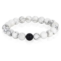 Polished 10MM Natural Stone Bead Stretch Bracelet - Howlite - £25.77 GBP