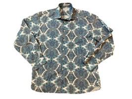 Paul Frederick Dress Shirt Mens Large Blue Paisley Floral Trim Fit Roll ... - £21.33 GBP