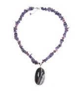 Purple Amethyst Stone Necklace Oval Pendant Natural Rock Polished 925 Ch... - £12.99 GBP