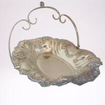 Bridal BASKET Repousse Vintage Silverplate 12in Oval Harvest Swing Handle EPNS - £26.99 GBP