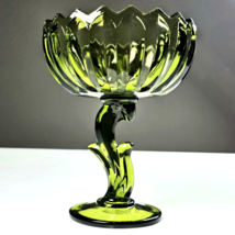 Vintage Decorative Ornate Green Indiana Glass Tulip Stemmed Pedistal Candy Dish - £28.70 GBP