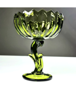 Vintage Decorative Ornate Green Indiana Glass Tulip Stemmed Pedistal Can... - £27.00 GBP