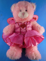 Pink bear w beautiful heart decorated dress angel wings 15&quot; Build A Bear BAB - £12.65 GBP