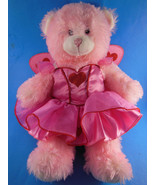 Pink bear w beautiful heart decorated dress angel wings 15&quot; Build A Bear... - £12.47 GBP