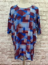 LuLaRoe IRMA Womens Knit Top  Red White Blue Geometric Print Squares Size Small - £19.18 GBP