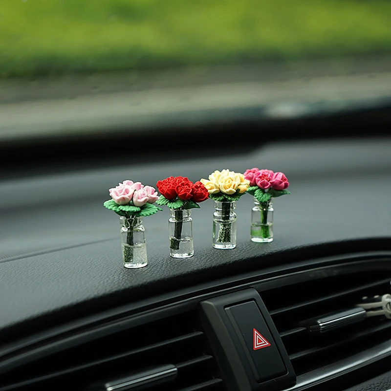 1PC Cute Car Interior Decoration Mini Rose Sunflower Vase Auto Center Console - £9.91 GBP