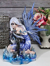 Elemental Ice Goddess Blue Fairy With Baby Dragon Hatchling Statue 12.25&quot;Tall - £78.29 GBP