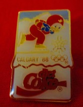 Diet Coke Calgary 88 Olympics Lapel Pin  Ice skater in Red - $3.47