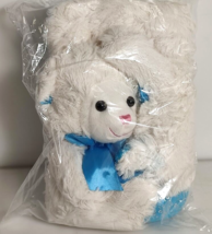 HUGFUN 10 in. Big Feet Animal Plush Stuffed Lamb White Blue With Ribbon (2 Pack) - £22.89 GBP
