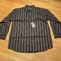 NWT Koman Black Button Up Front 2XL Shirt Gray Stripe Subtle Floral Mens - £14.11 GBP