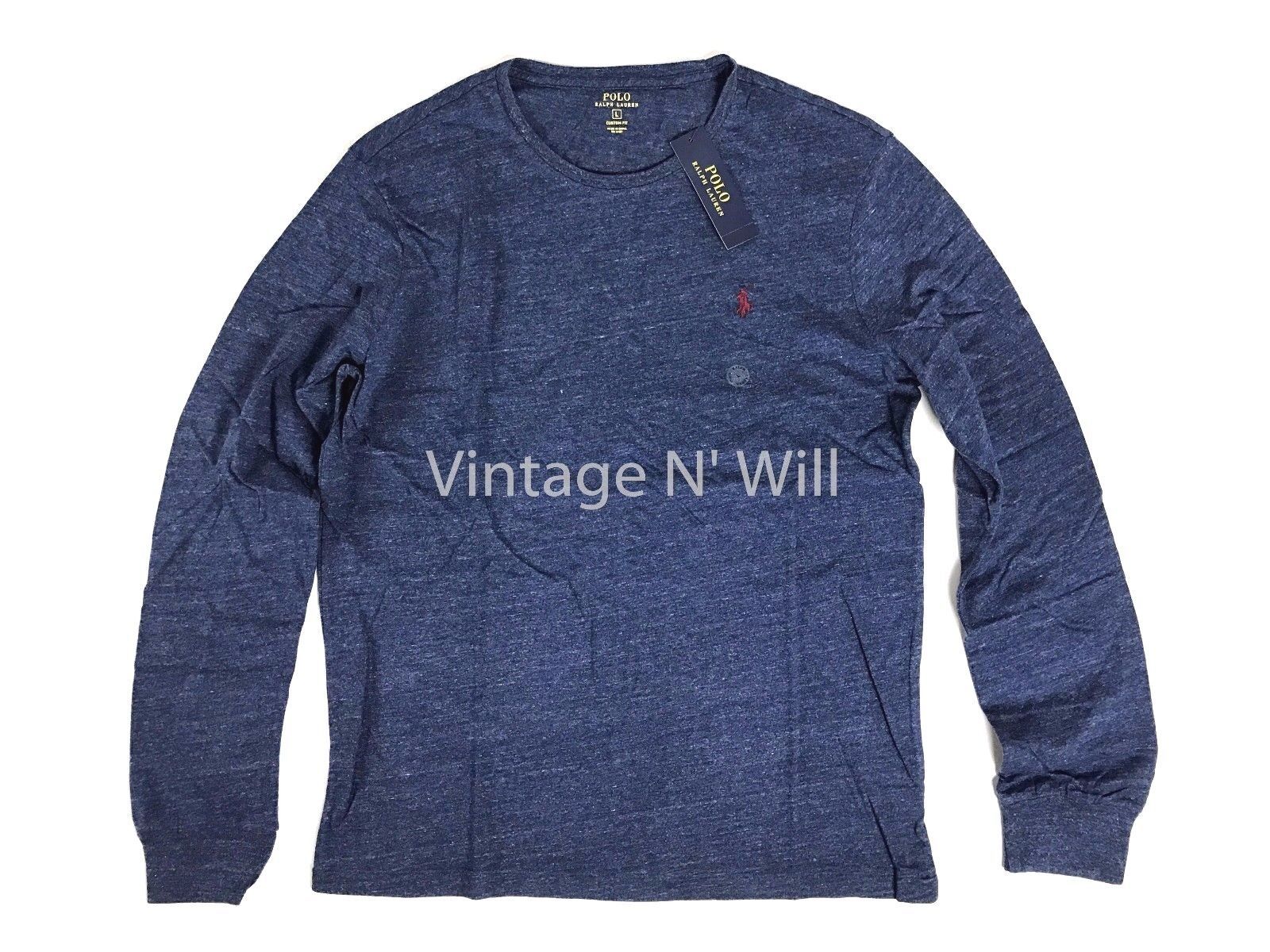 Primary image for Polo Ralph Lauren Mens XL Heather Navy Blue/ Dark Red Pony Custom Slim T-Shirt