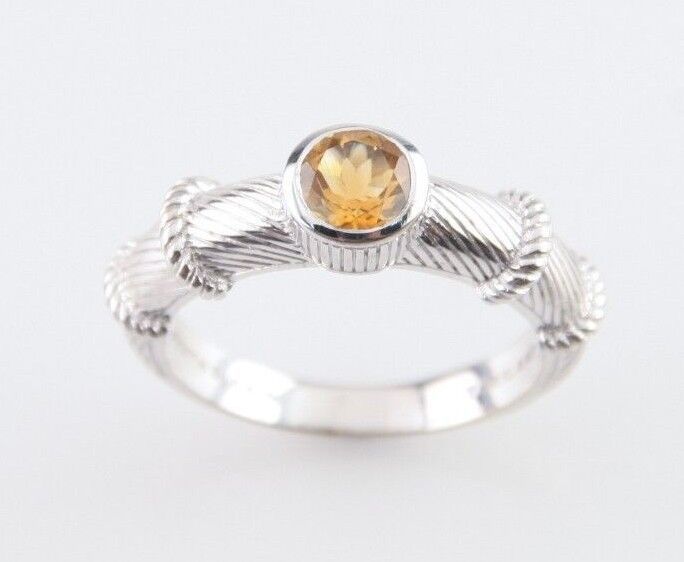 Judith Ripka Sterling Silver Citrine Cable Stacking Ring Sz 10 Great Condition - £82.15 GBP