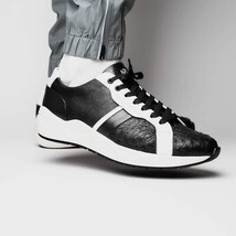 Lyon II Genuine Ostrich and Calfskin Fashion Sneaker Black / White image 8