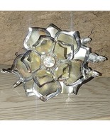 Vintage Pin Floral Large Silver Tone Brooch 1950 Yellow Accent Rhineston... - $32.54