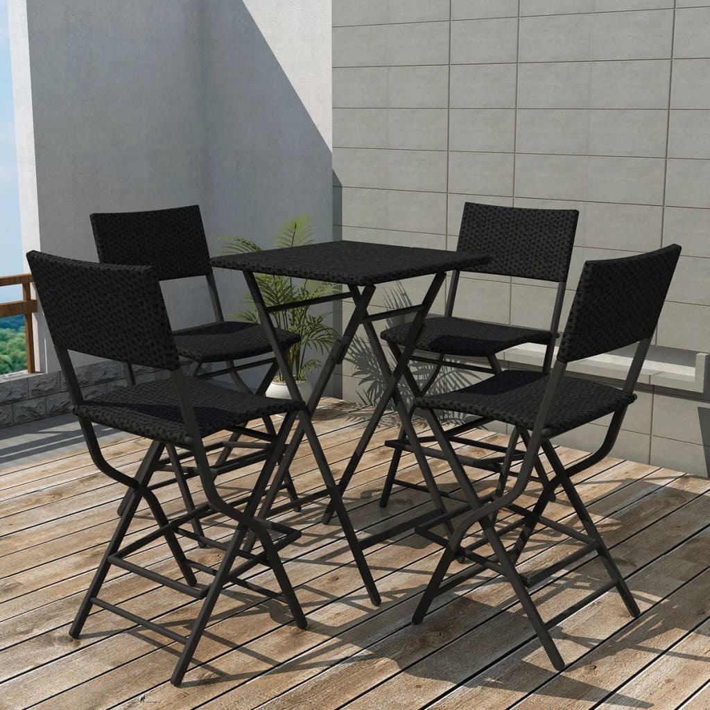 Primary image for 5 Piece Folding Outdoor Dining Set Steel Poly Rattan Black