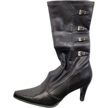 Franco Sarto Mid Calf Heeled Boots Black Leather Pointed Toe Womens Size 9 - £25.42 GBP