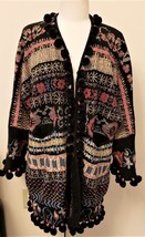Johnny Was Cassius Embroidered Pom Pom Trim Oversized Cardigan Kimono - £231.25 GBP