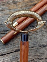 Vintage Handle Victorian Brass Walking Stick Cane Wooden Style Antique H... - £37.38 GBP