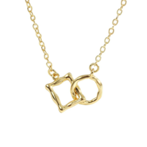 Tiny Hammered Square and Circle Charms Necklace Gold - £8.95 GBP