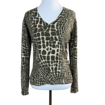 Neiman Marcus Sweater Women Medium 100% Cashmere Animal Print Long Sleeve V-Neck - £31.59 GBP