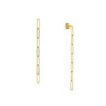 14K Solid Yellow Gold Long Paper Clip Dangle Earrings - £125.81 GBP