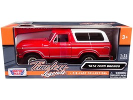 1978 Ford Bronco Custom Red and White &quot;Timeless Legends&quot; Series 1/24 Diecast Mo - £30.76 GBP