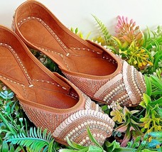 Women&#39;s Bellies Wedding Jutti ethnic embroidery Mojari US Size 5-9 DLY48 Brown - £25.68 GBP