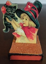 Halloween Witch Black Cat Heavy Cardboard Display Stand Decor Table - $24.75