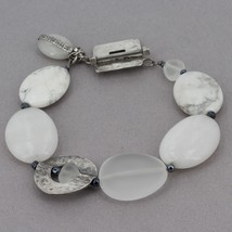 Retired Silpada Sterling White Jade Howlite Glass Chunky Beaded Bracelet B1946 - £31.89 GBP