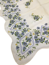 Vintage 1940s Handkerchief White Blue Yellow Tiny Floral Scallop Edge Hanky  - £14.74 GBP