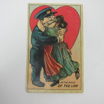 Postcard Comic Police Officer Woman Embrace Heart In Arms of Law Antique 1910 - £4.71 GBP