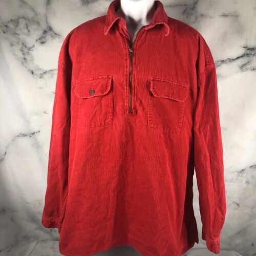 Vintage Marlboro Mens Red Ribbed Corduroy Quarter Zip Shirt Jacket Sz XL... - $18.46